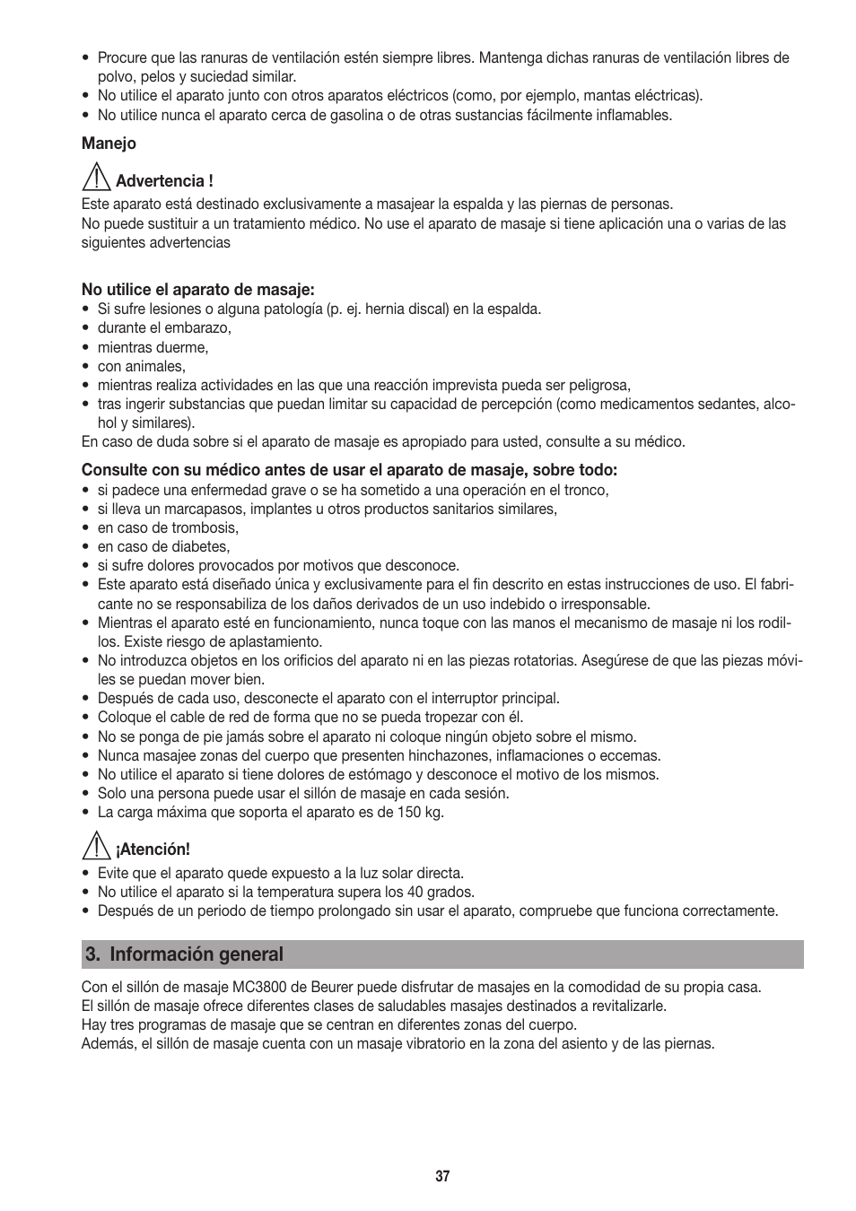 Información general | Beurer MC 3800 User Manual | Page 37 / 92