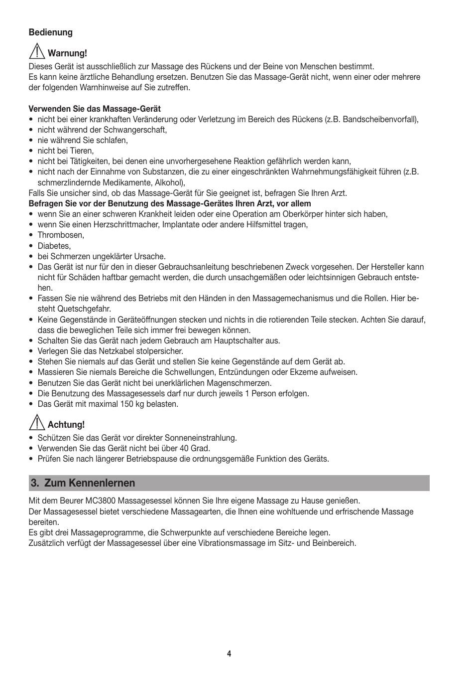 Zum kennenlernen | Beurer MC 3800 User Manual | Page 4 / 92