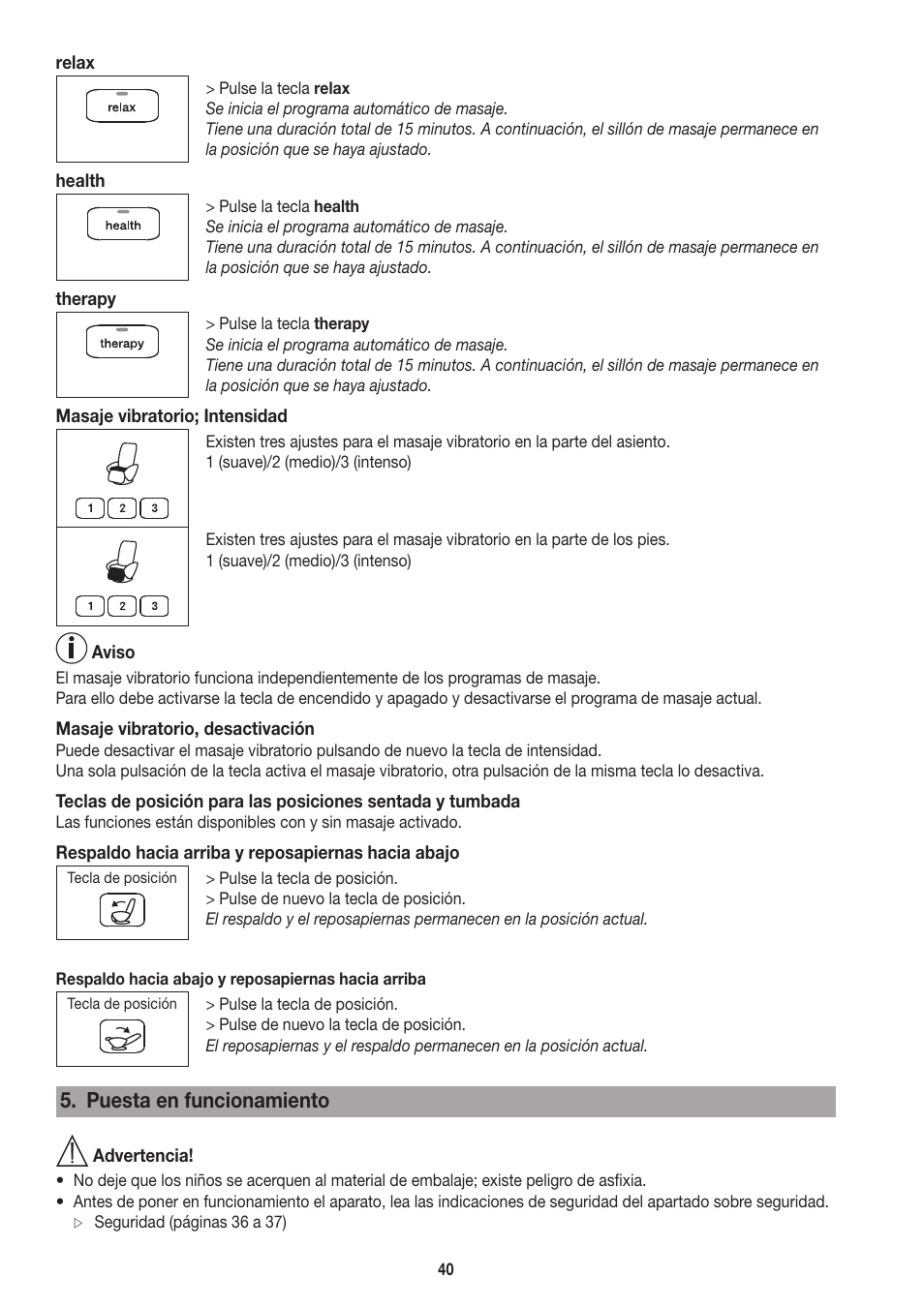 Puesta en funcionamiento | Beurer MC 3800 User Manual | Page 40 / 92