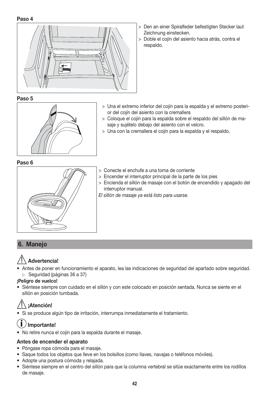 Manejo | Beurer MC 3800 User Manual | Page 42 / 92