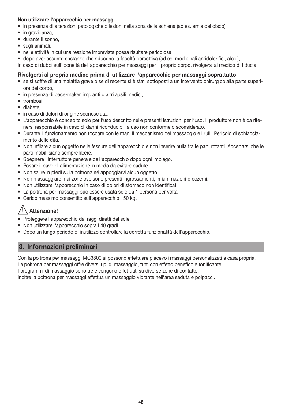 Informazioni preliminari | Beurer MC 3800 User Manual | Page 48 / 92