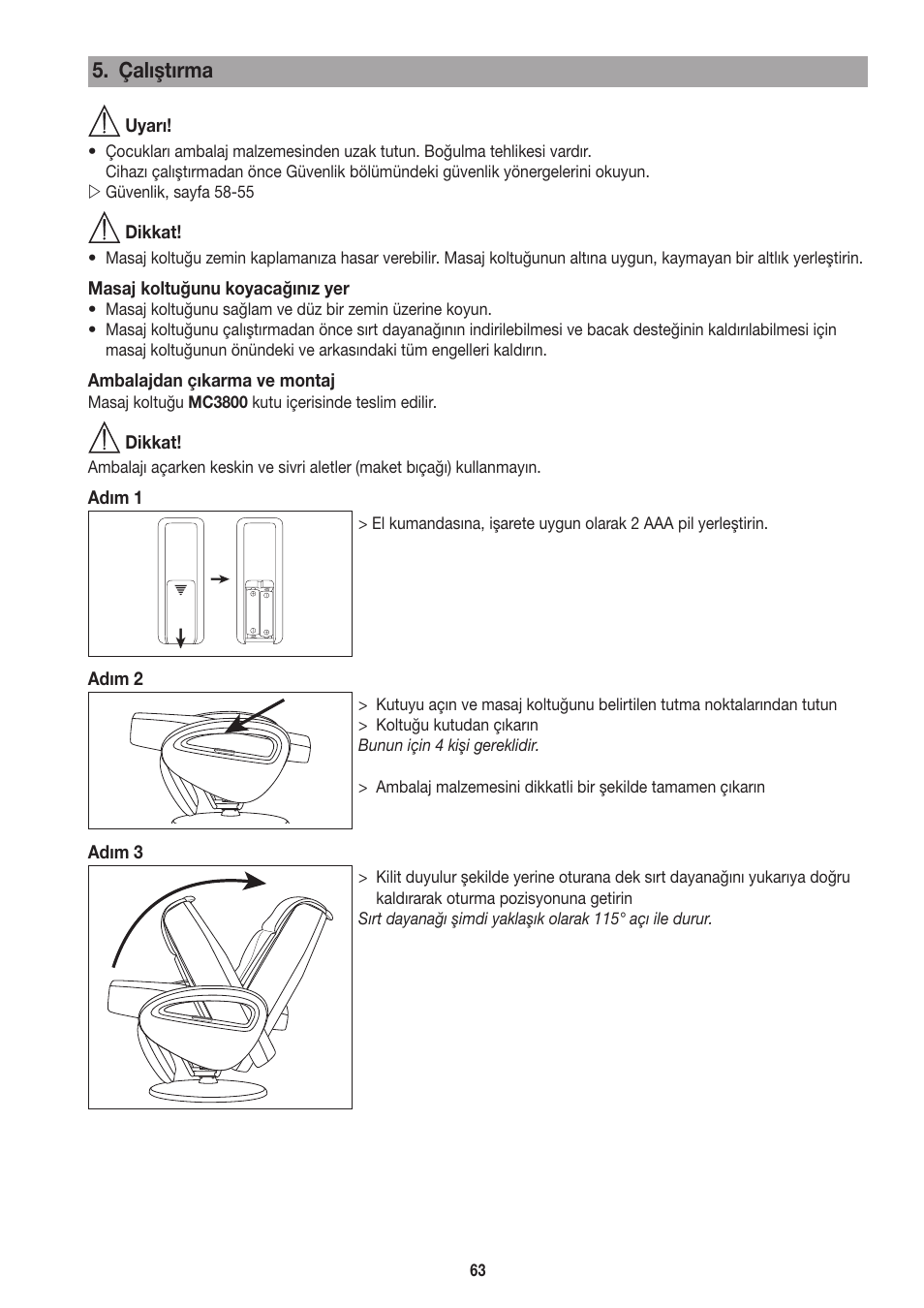 Çalıştırma | Beurer MC 3800 User Manual | Page 63 / 92