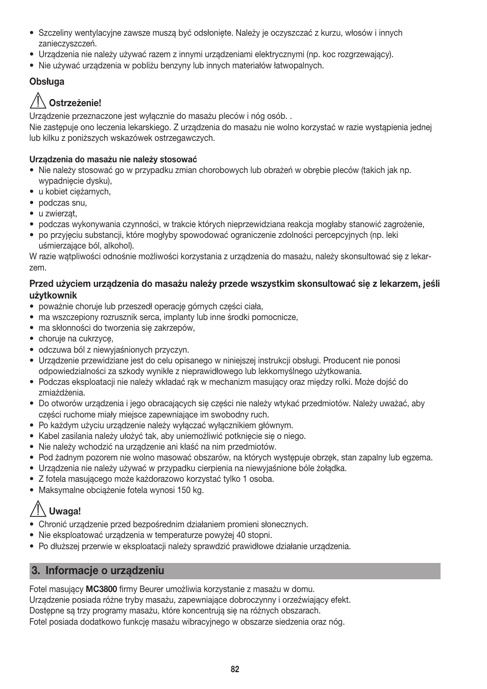 Informacje o urządzeniu | Beurer MC 3800 User Manual | Page 82 / 92