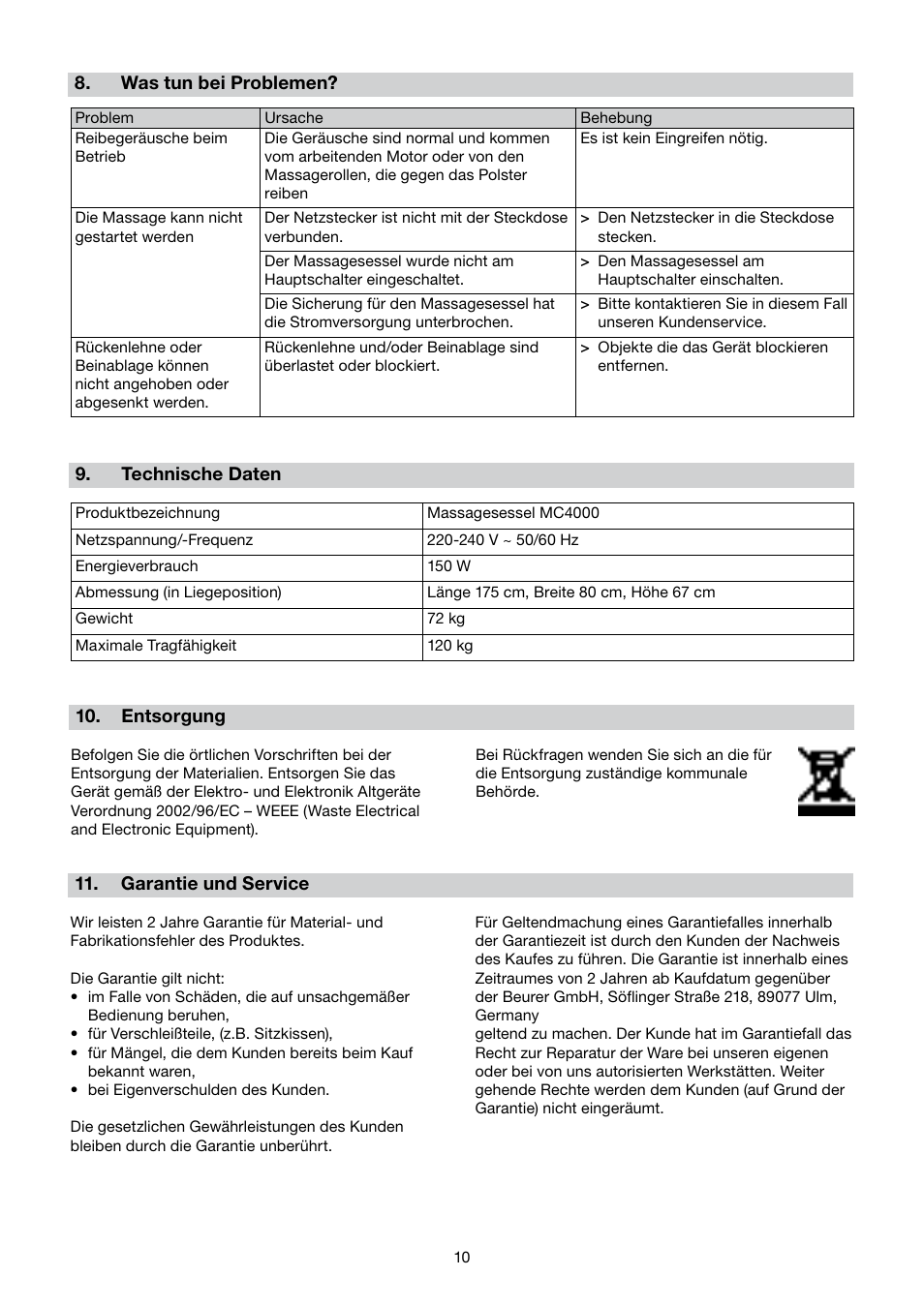 Beurer MC 4000 User Manual | Page 10 / 76