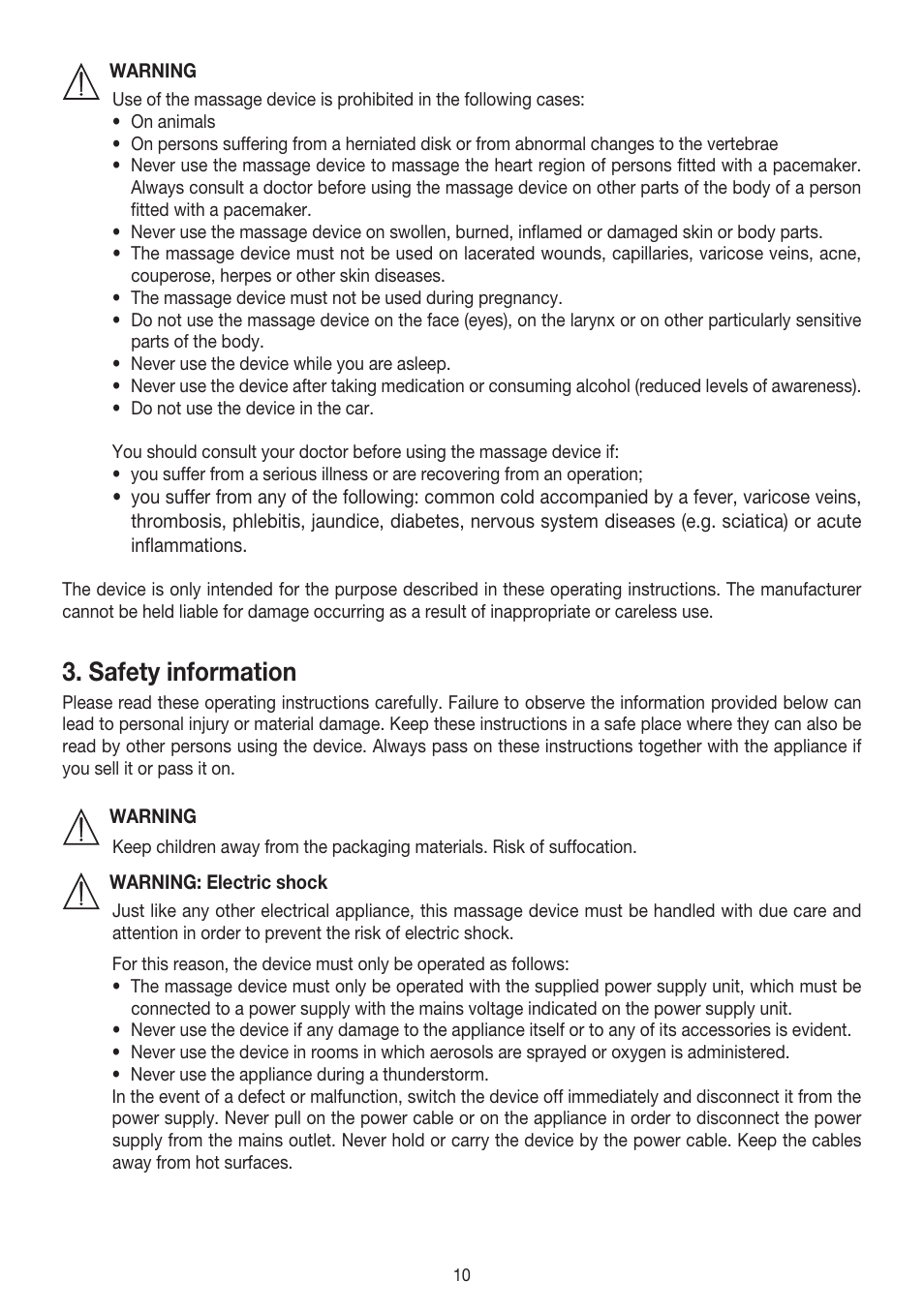 Safety information | Beurer MG 140 User Manual | Page 10 / 56