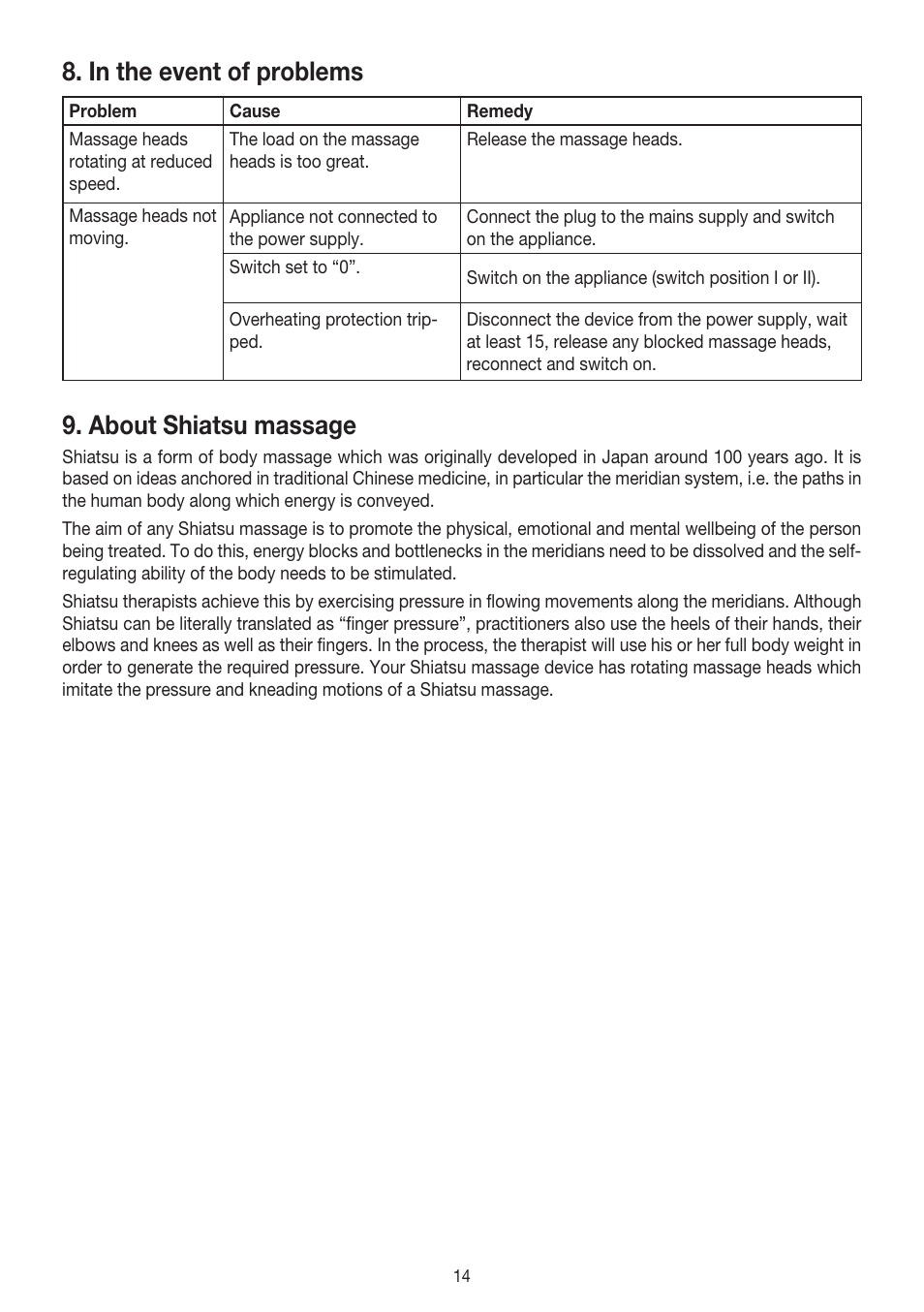 About shiatsu massage | Beurer MG 140 User Manual | Page 14 / 56