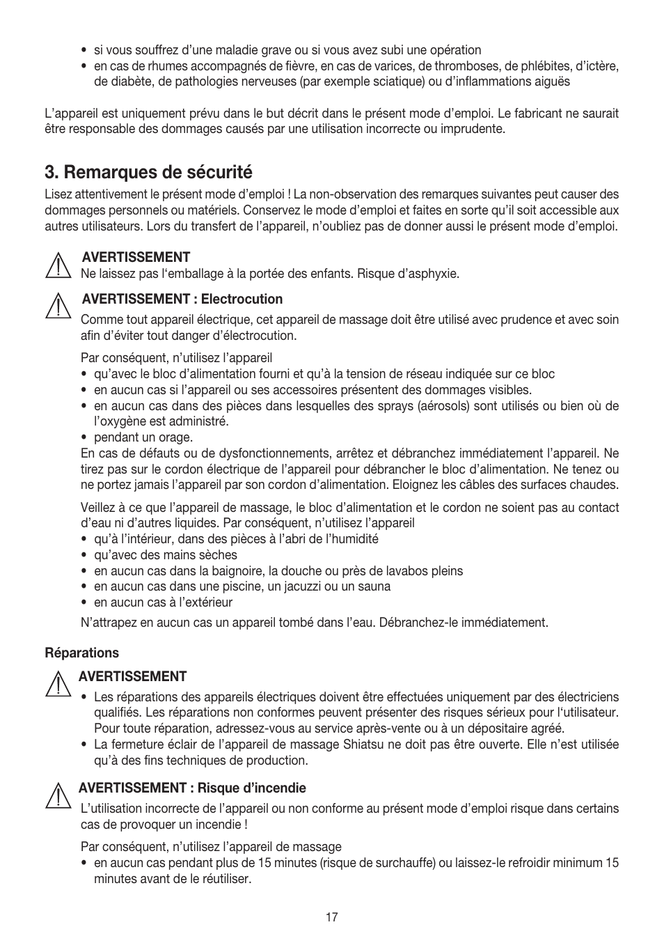 Remarques de sécurité | Beurer MG 140 User Manual | Page 17 / 56