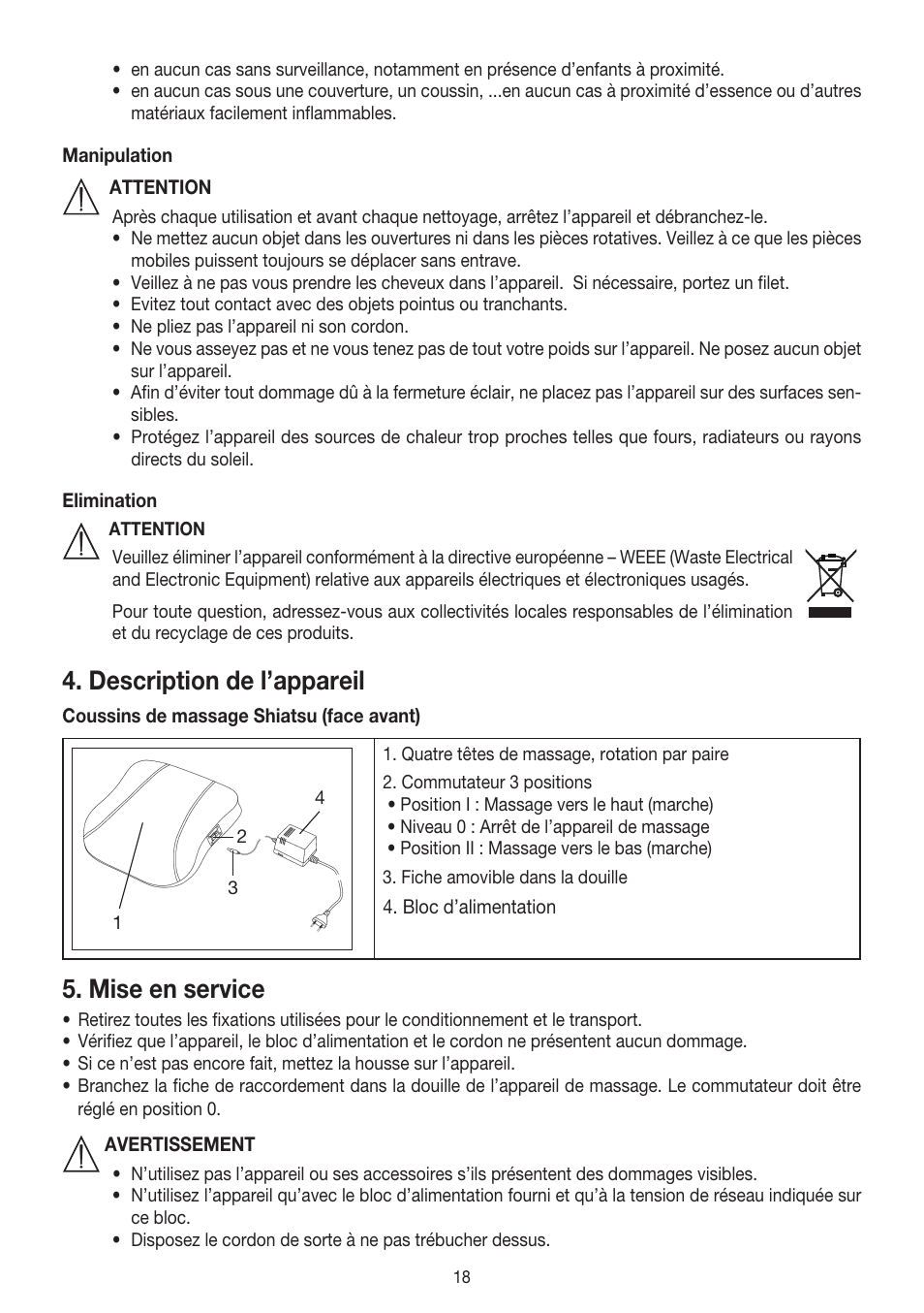 Description de l’appareil, Mise en service | Beurer MG 140 User Manual | Page 18 / 56