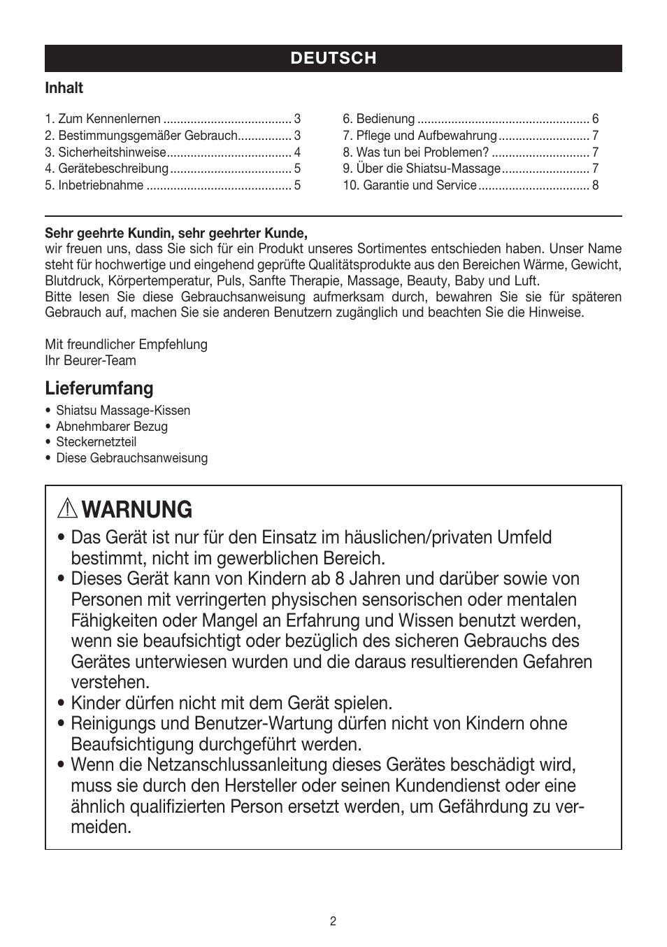 Warnung | Beurer MG 140 User Manual | Page 2 / 56