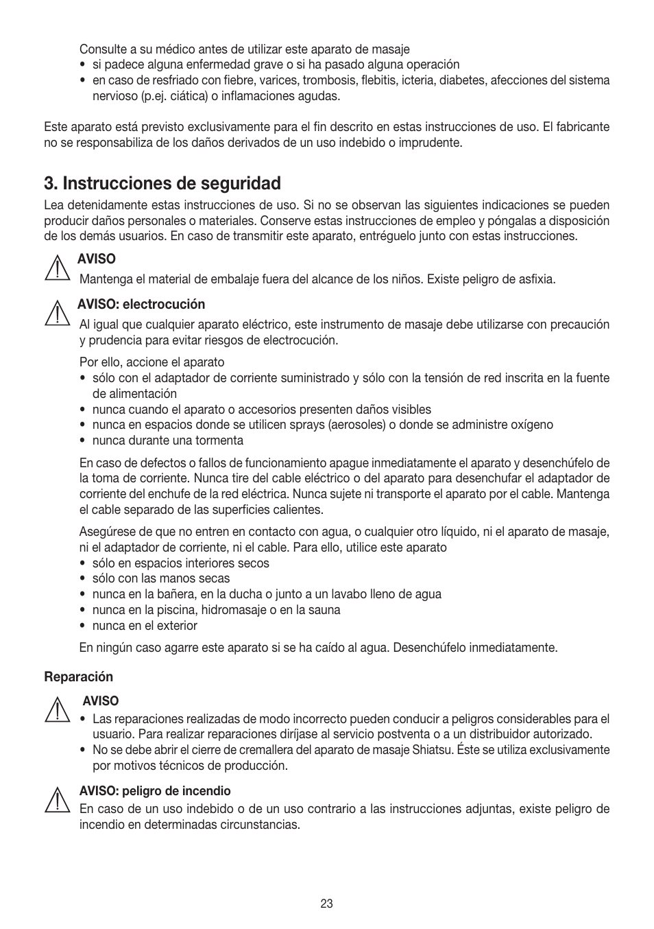 Instrucciones de seguridad | Beurer MG 140 User Manual | Page 23 / 56