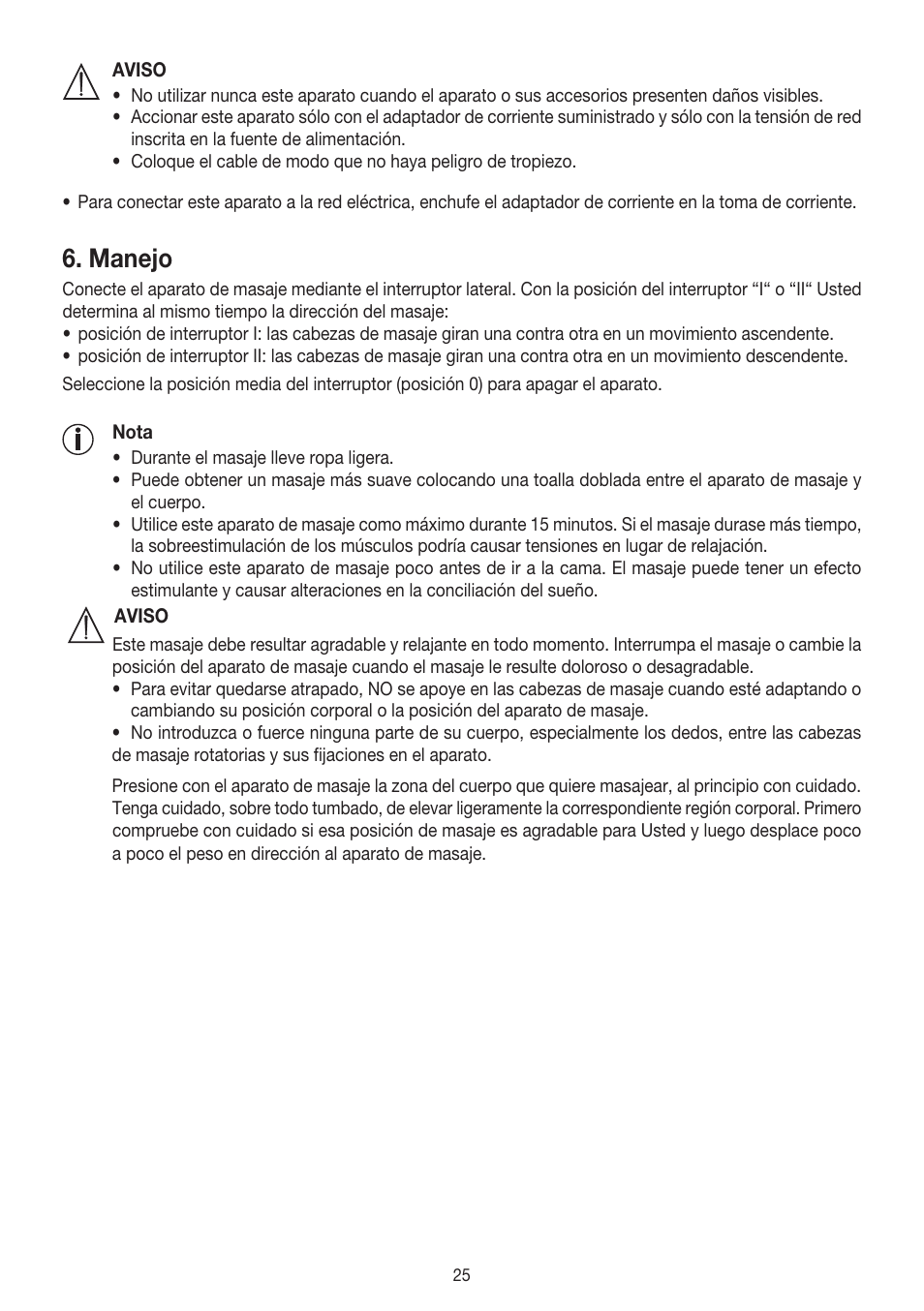 Manejo | Beurer MG 140 User Manual | Page 25 / 56