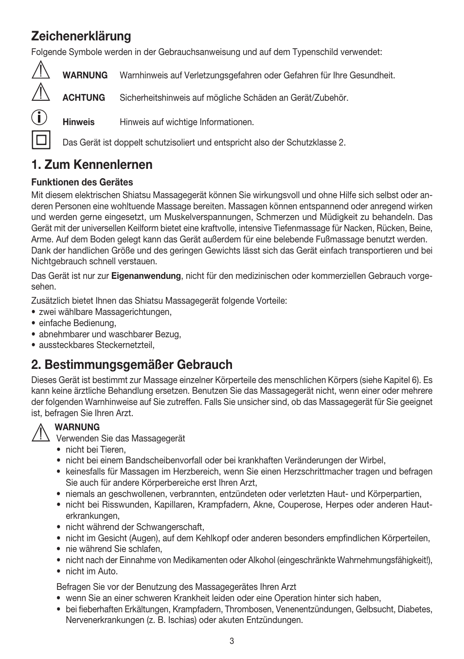 Zeichenerklärung, Zum kennenlernen, Bestimmungsgemäßer gebrauch | Beurer MG 140 User Manual | Page 3 / 56