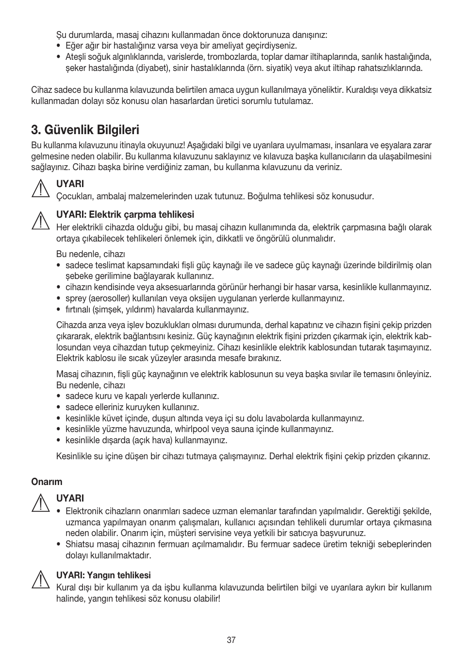 Güvenlik bilgileri | Beurer MG 140 User Manual | Page 37 / 56