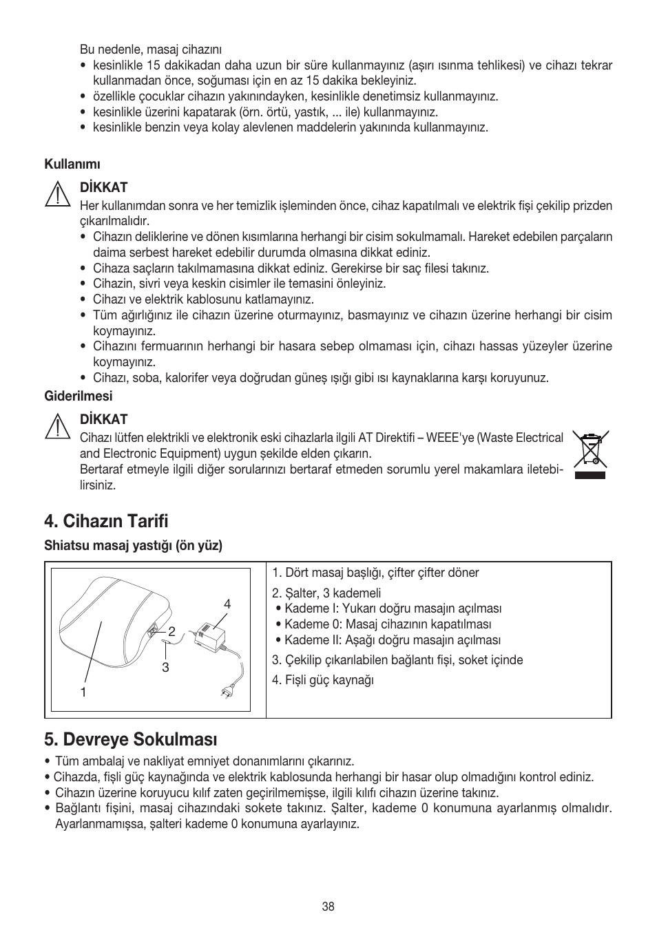 Cihazın tarifi, Devreye sokulması | Beurer MG 140 User Manual | Page 38 / 56