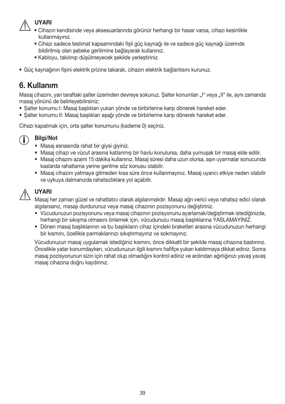 Kullanım | Beurer MG 140 User Manual | Page 39 / 56