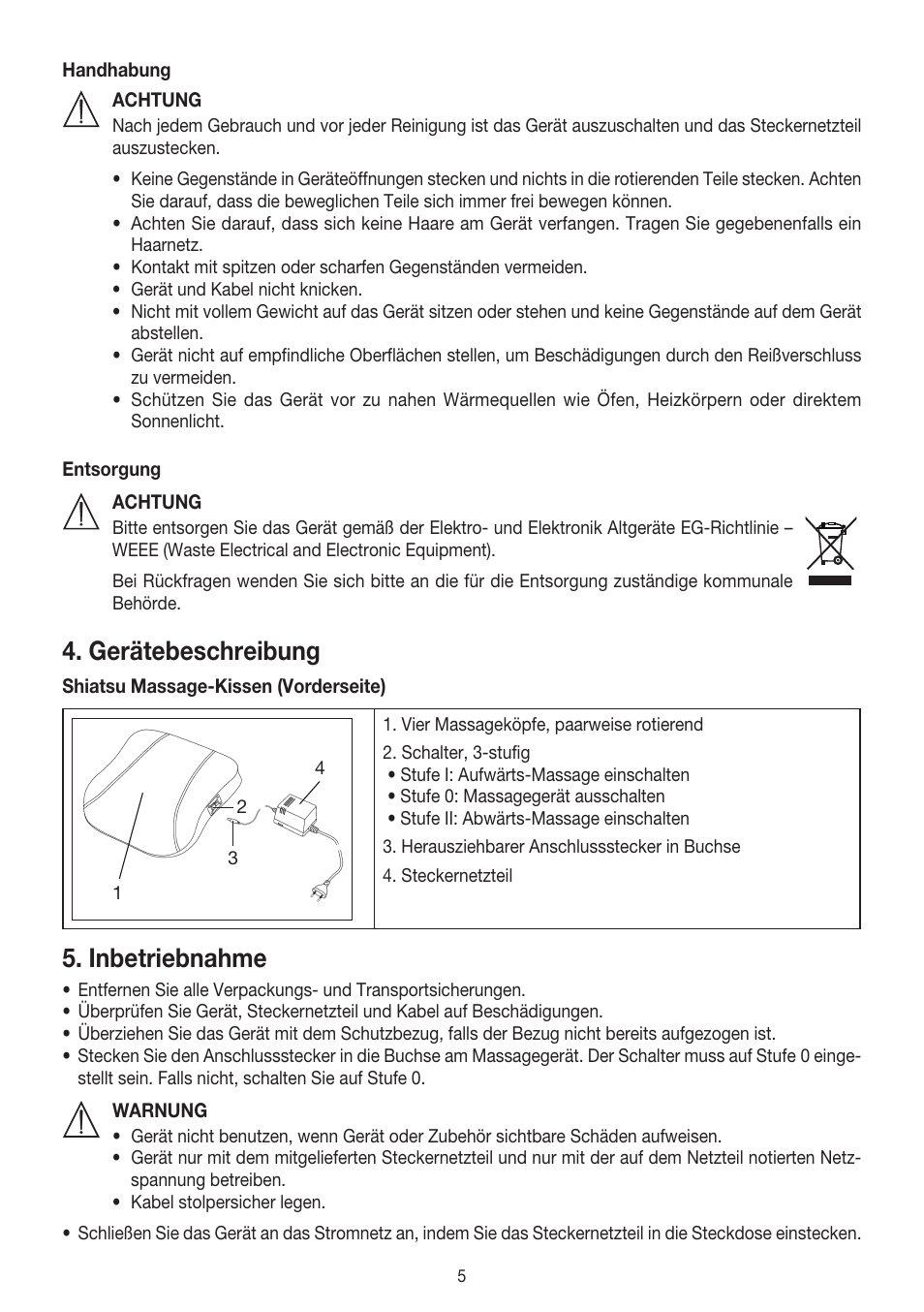 Gerätebeschreibung, Inbetriebnahme | Beurer MG 140 User Manual | Page 5 / 56