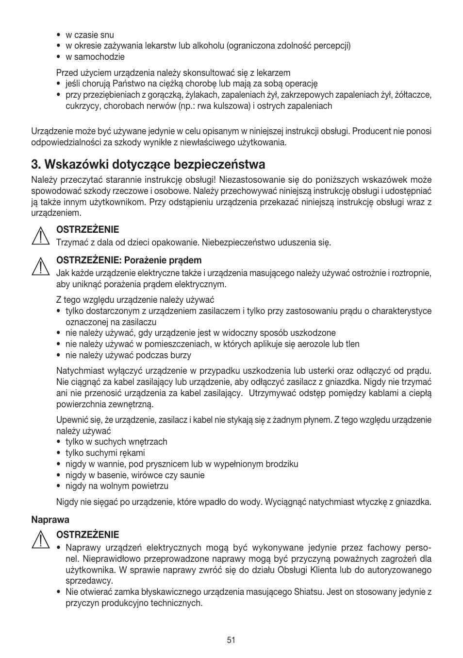 Wskazówki dotyczące bezpieczeństwa | Beurer MG 140 User Manual | Page 51 / 56