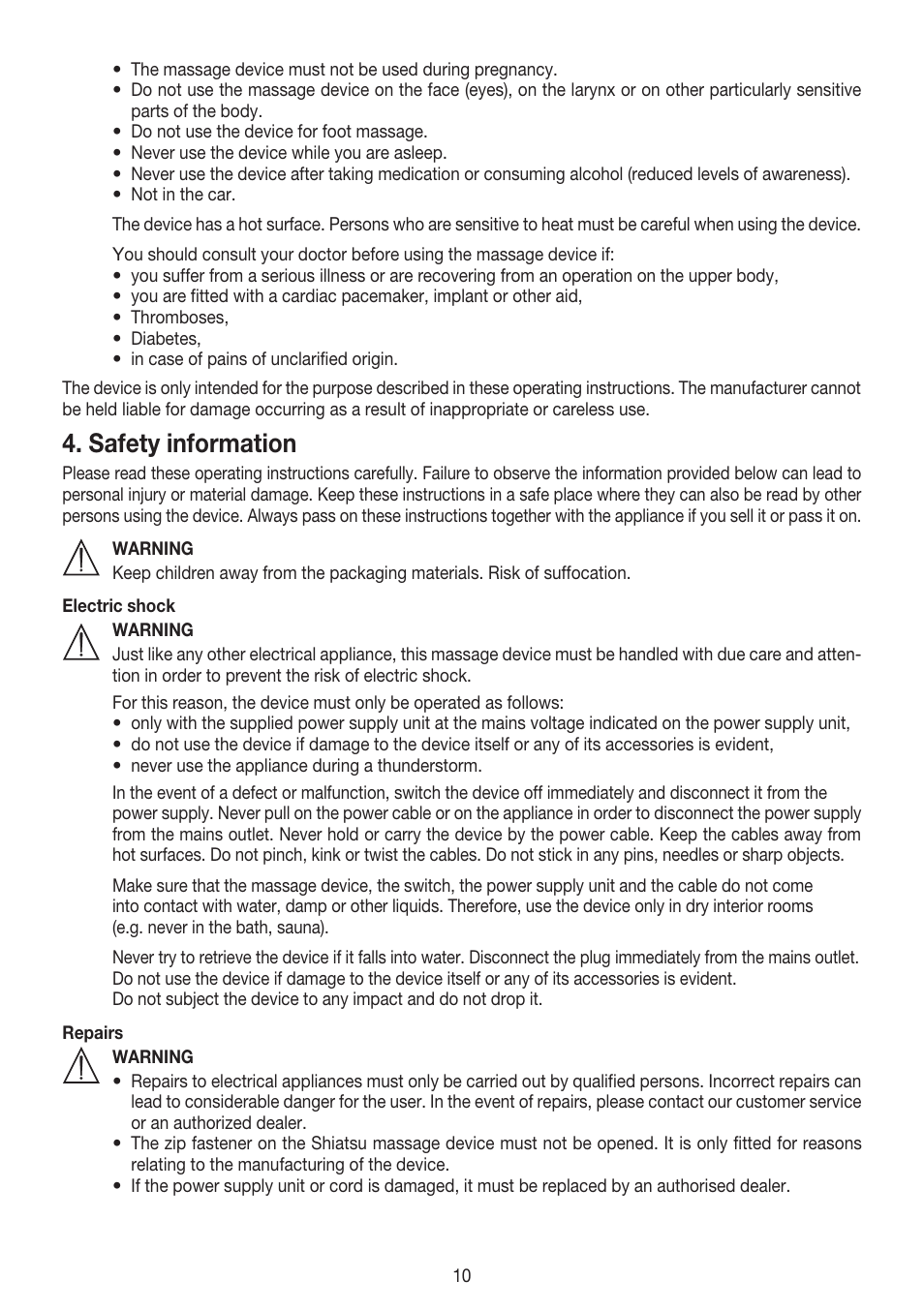 Safety information | Beurer MG 147 User Manual | Page 10 / 52