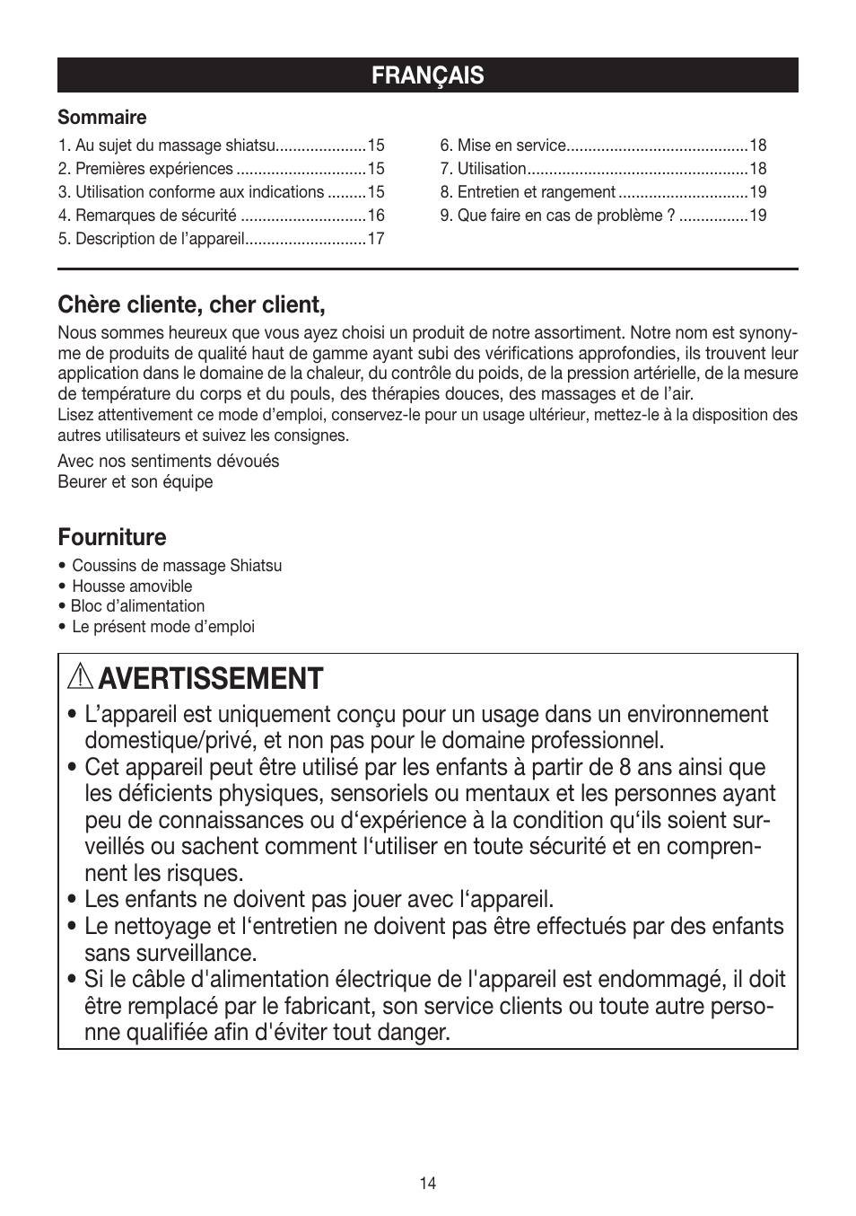 Avertissement | Beurer MG 147 User Manual | Page 14 / 52