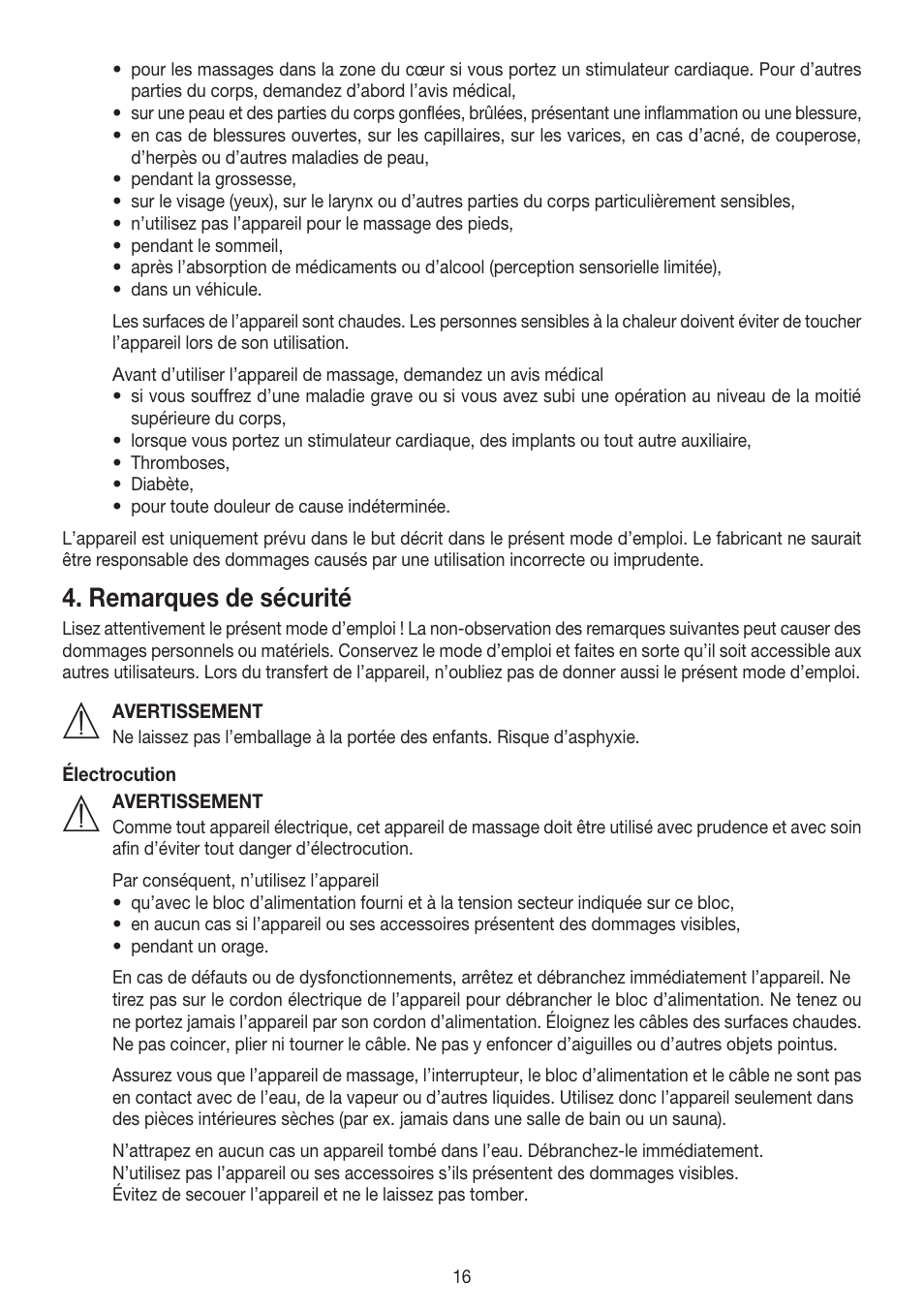 Remarques de sécurité | Beurer MG 147 User Manual | Page 16 / 52
