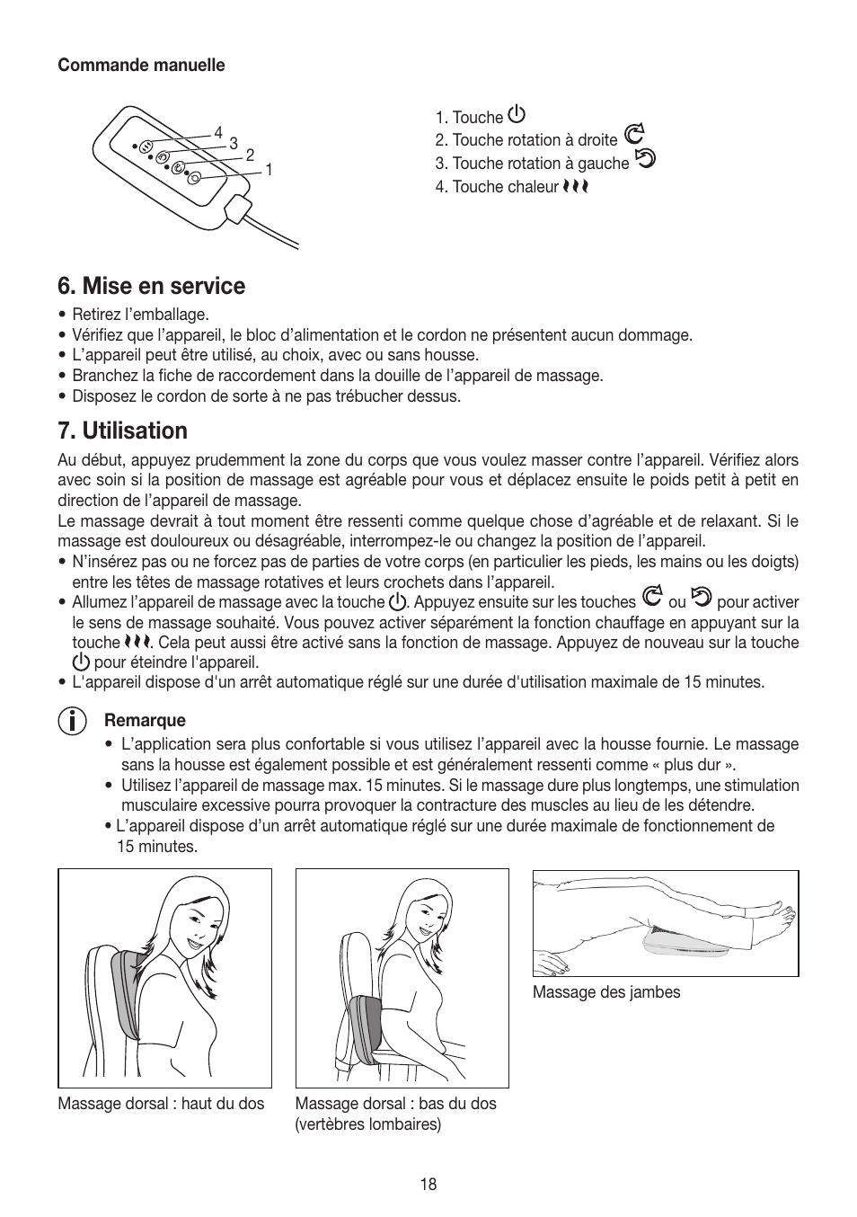 Mise en service, Utilisation | Beurer MG 147 User Manual | Page 18 / 52