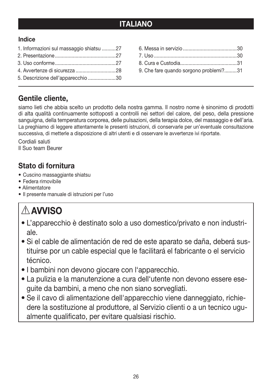 Avviso | Beurer MG 147 User Manual | Page 26 / 52