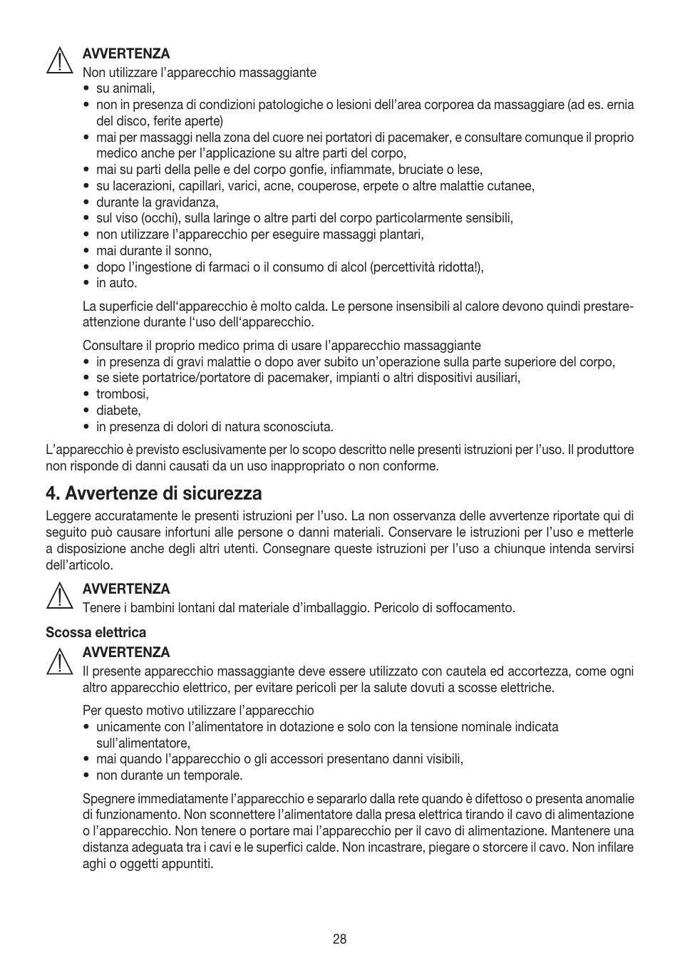 Avvertenze di sicurezza | Beurer MG 147 User Manual | Page 28 / 52