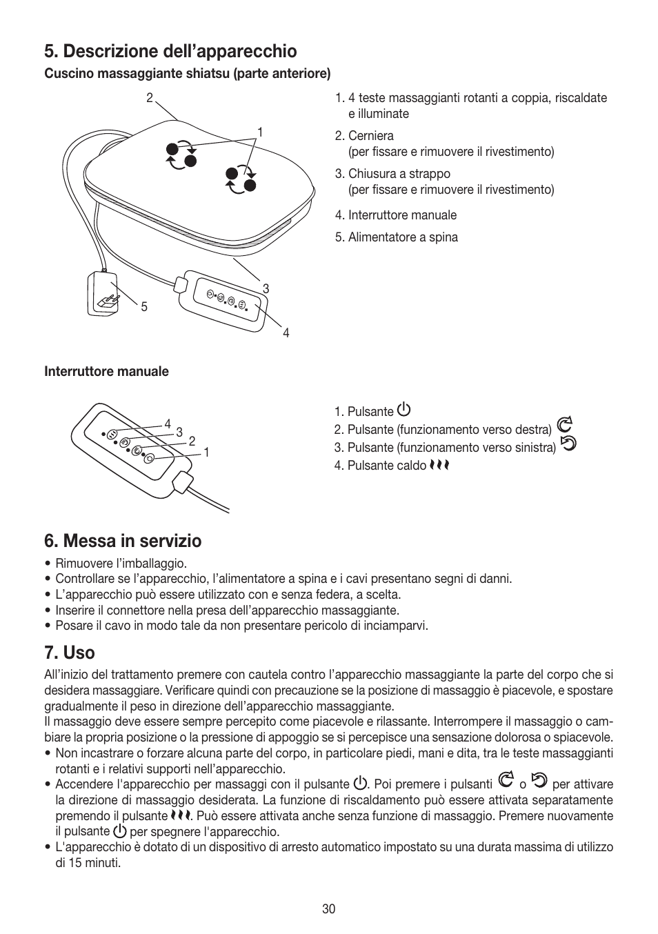 Descrizione dell’apparecchio, Messa in servizio | Beurer MG 147 User Manual | Page 30 / 52