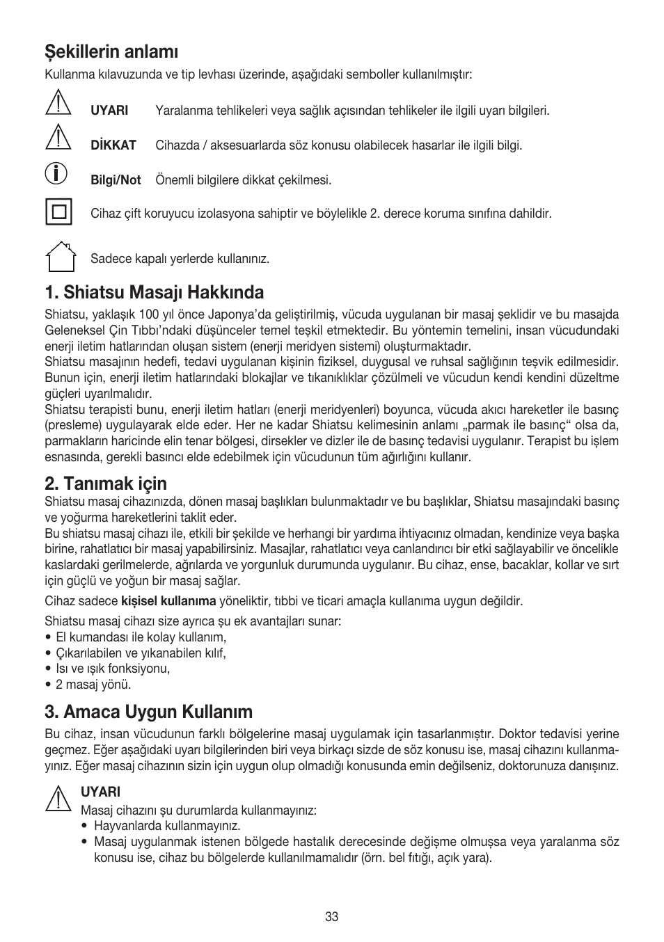 Şekillerin anlamı, Shiatsu masajı hakkında, Tanımak için | Amaca uygun kullanım | Beurer MG 147 User Manual | Page 33 / 52