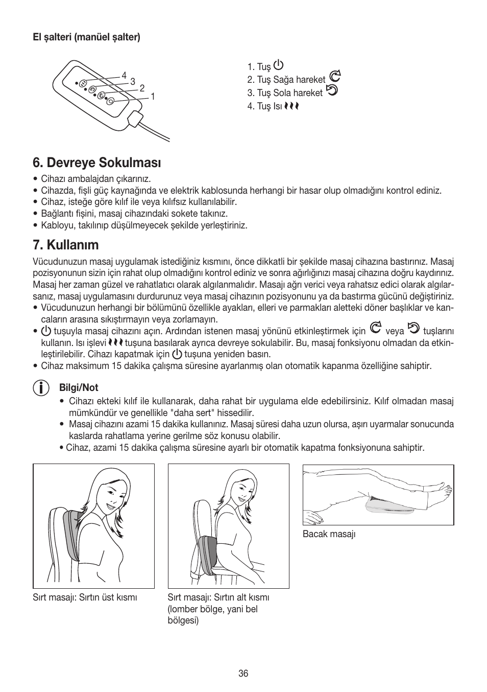 Devreye sokulması, Kullanım | Beurer MG 147 User Manual | Page 36 / 52