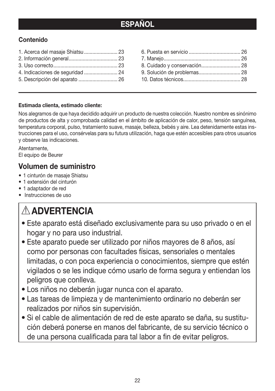 Advertencia | Beurer MG 148 User Manual | Page 22 / 60