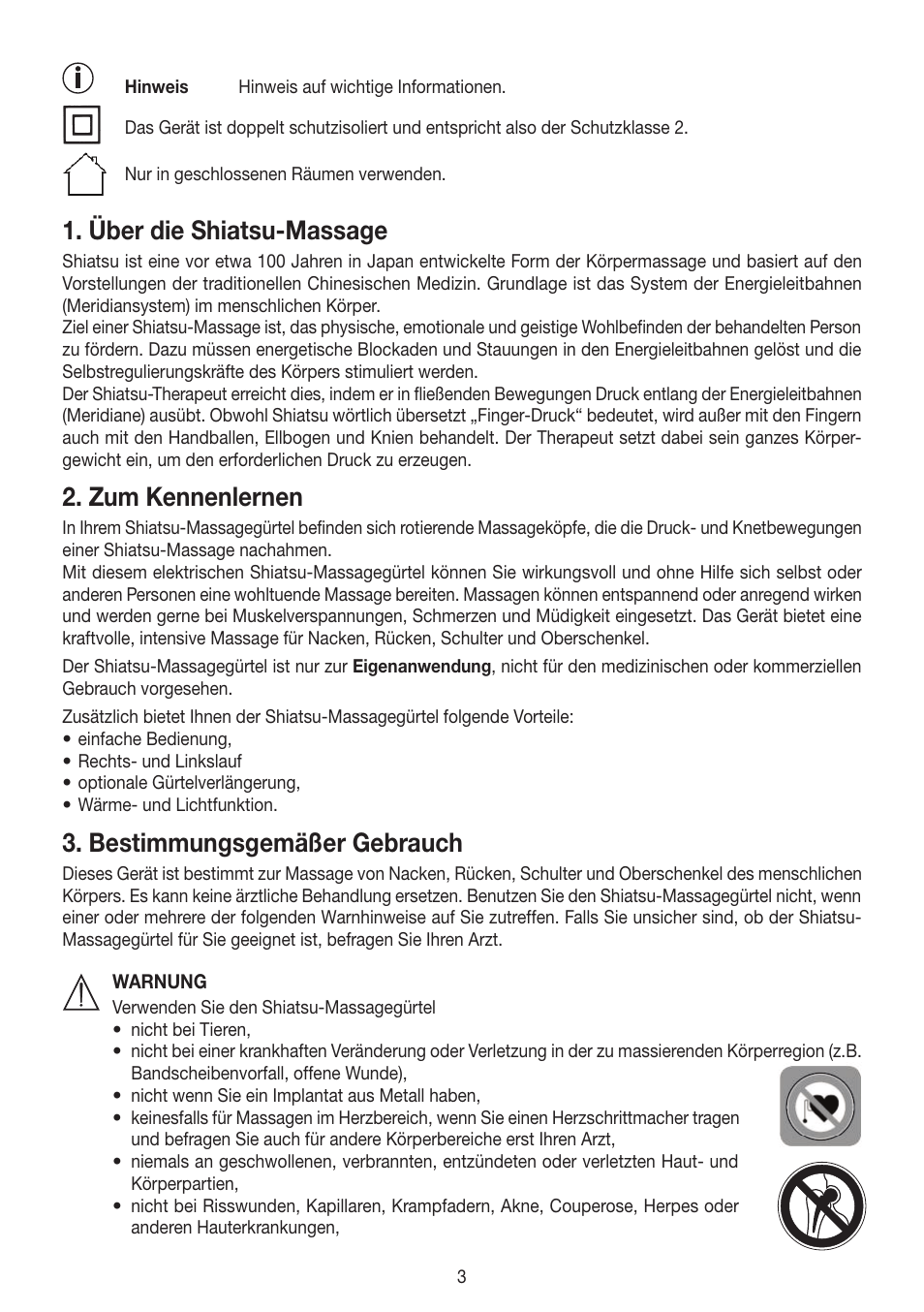 Über die shiatsu-massage, Zum kennenlernen, Bestimmungsgemäßer gebrauch | Beurer MG 148 User Manual | Page 3 / 60