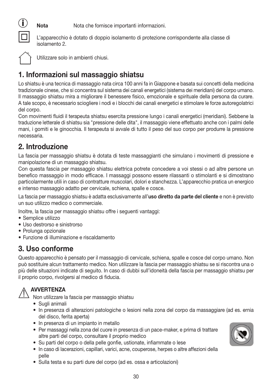 Informazioni sul massaggio shiatsu, Introduzione, Uso conforme | Beurer MG 148 User Manual | Page 30 / 60
