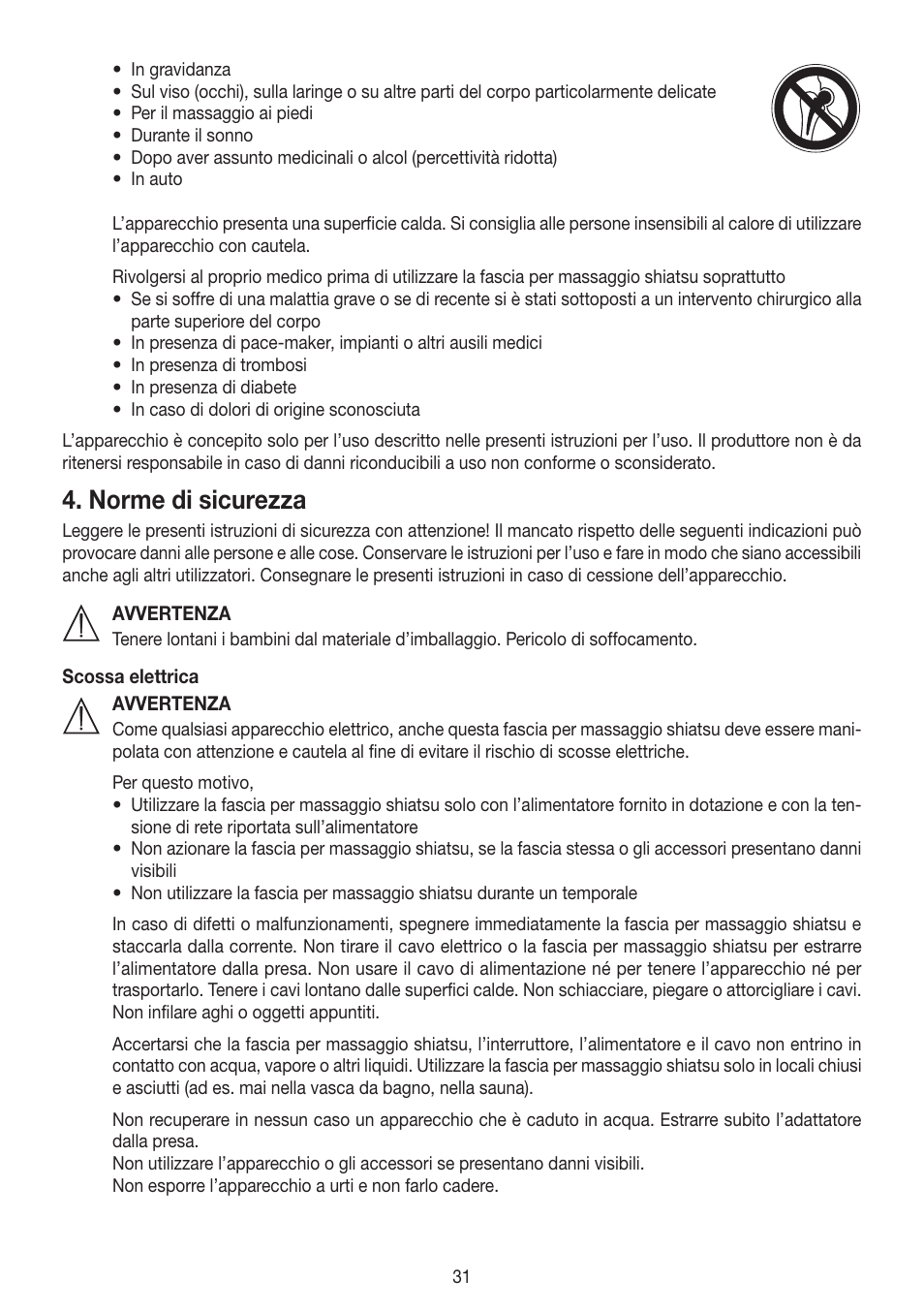 Norme di sicurezza | Beurer MG 148 User Manual | Page 31 / 60