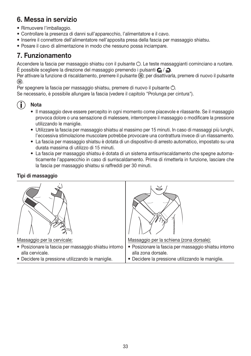 Messa in servizio, Funzionamento | Beurer MG 148 User Manual | Page 33 / 60