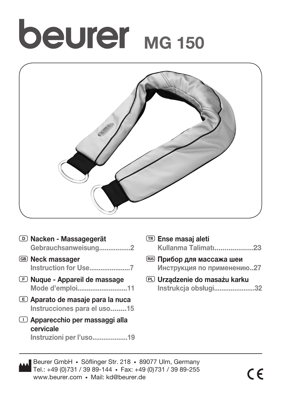 Beurer MG 150 User Manual | 36 pages