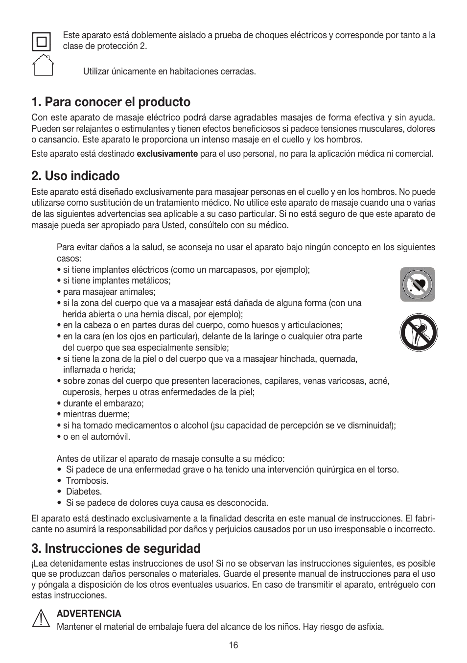 Para conocer el producto, Uso indicado, Instrucciones de seguridad | Beurer MG 150 User Manual | Page 16 / 36