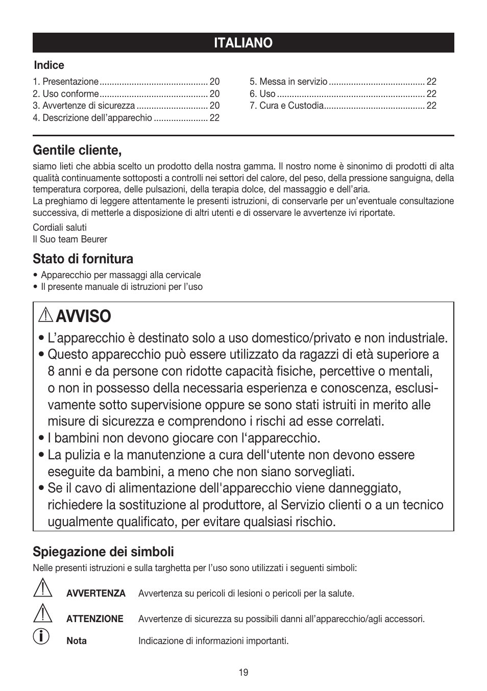 Avviso | Beurer MG 150 User Manual | Page 19 / 36