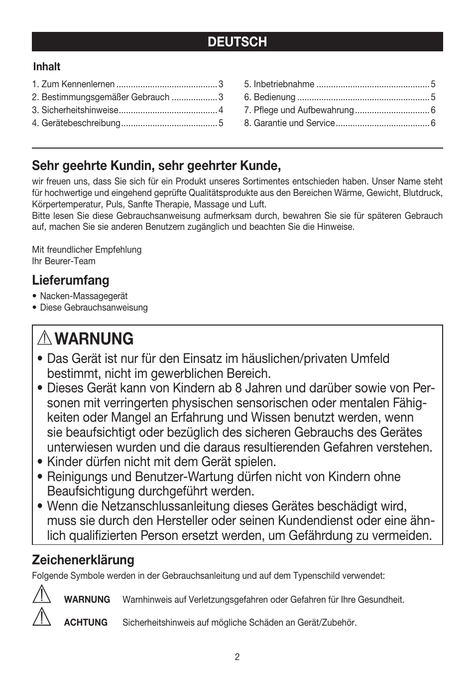 Warnung | Beurer MG 150 User Manual | Page 2 / 36