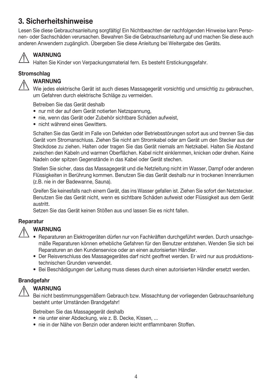 Sicherheitshinweise | Beurer MG 150 User Manual | Page 4 / 36