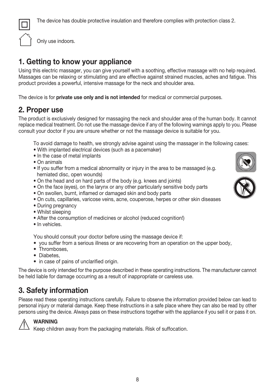 Getting to know your appliance, Proper use, Safety information | Beurer MG 150 User Manual | Page 8 / 36