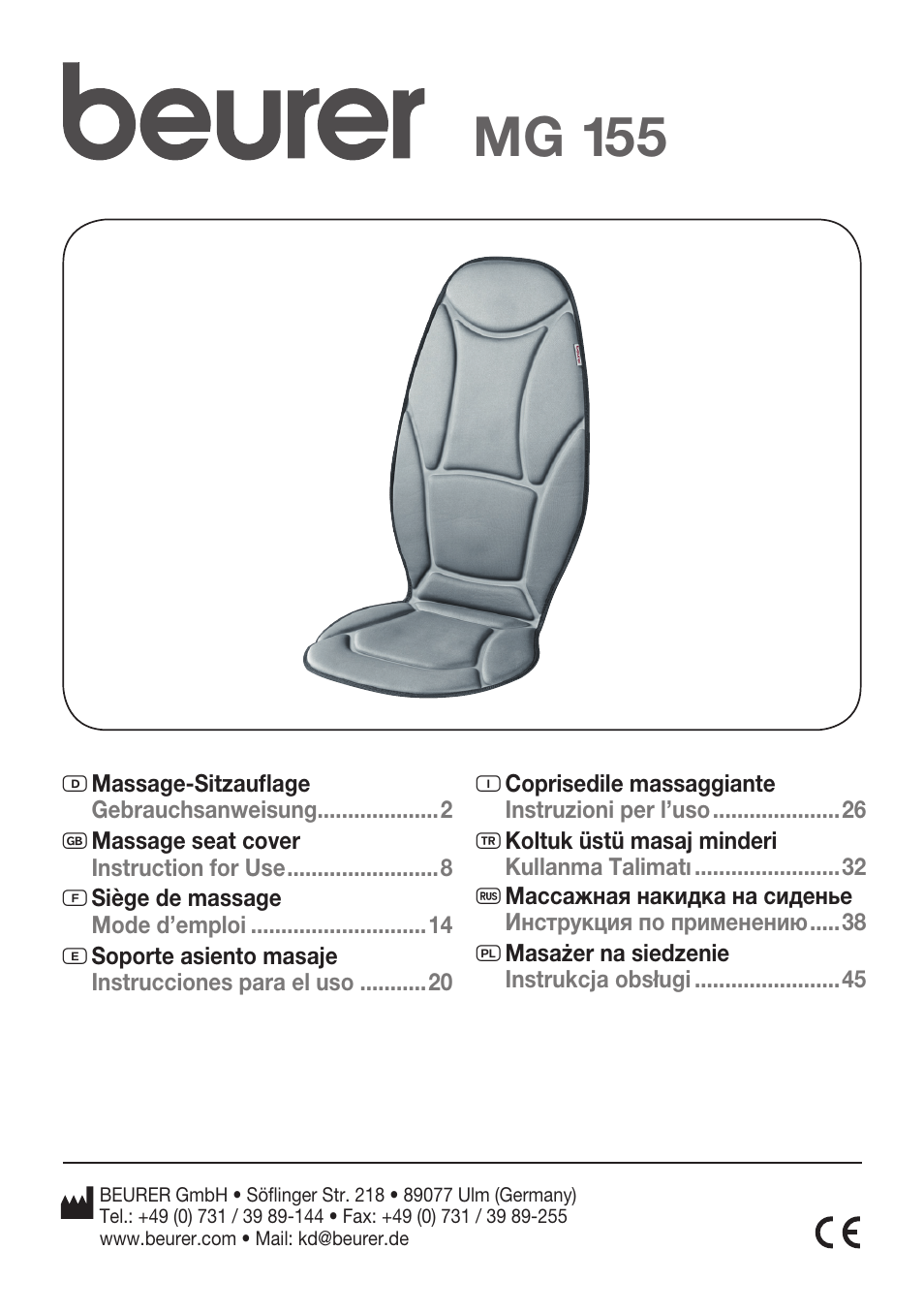 Beurer MG 155 User Manual | 52 pages