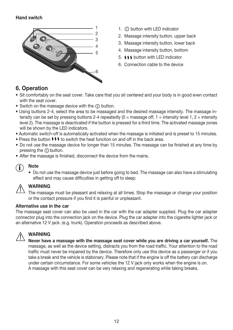 Operation | Beurer MG 155 User Manual | Page 12 / 52