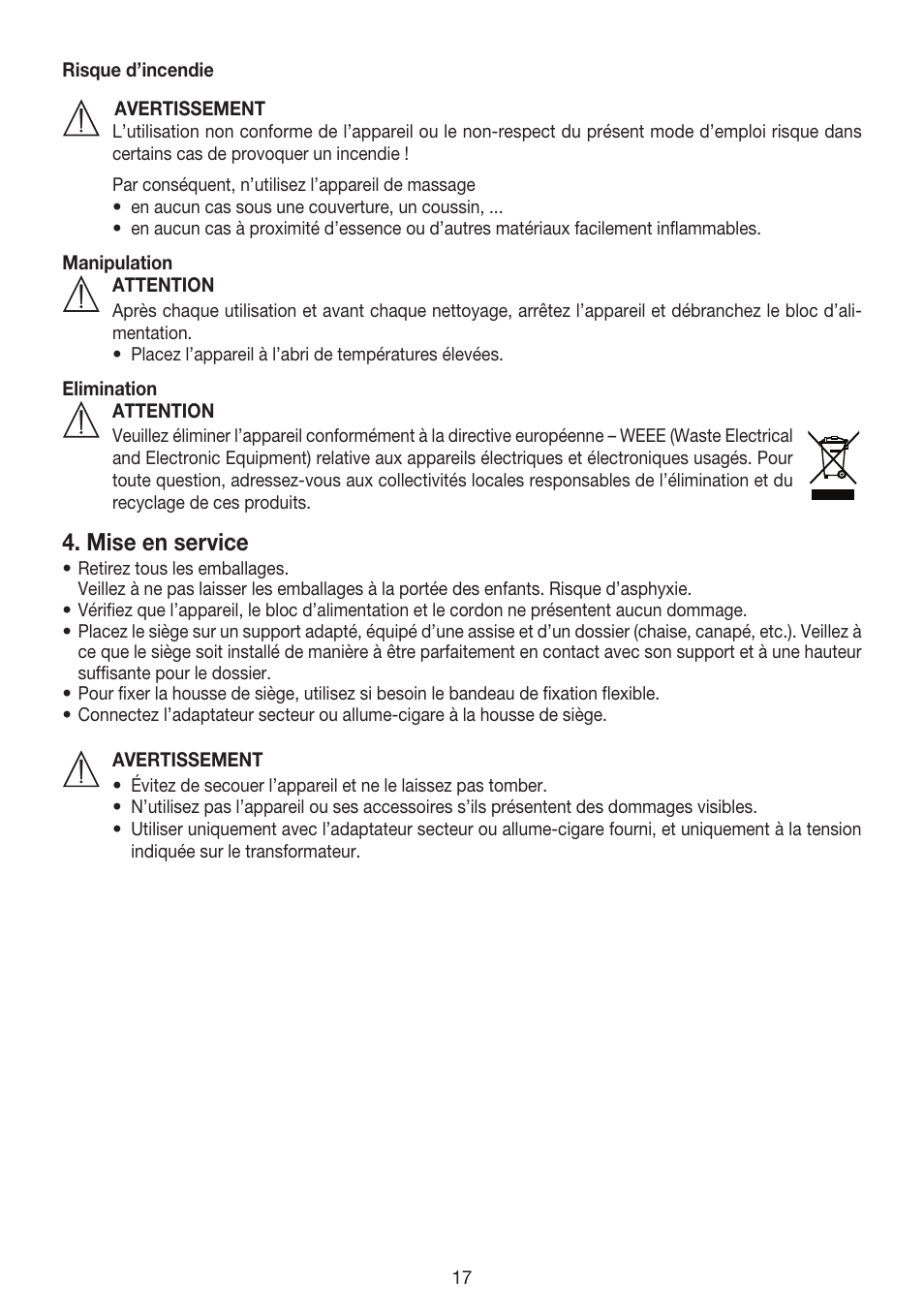 Mise en service | Beurer MG 155 User Manual | Page 17 / 52
