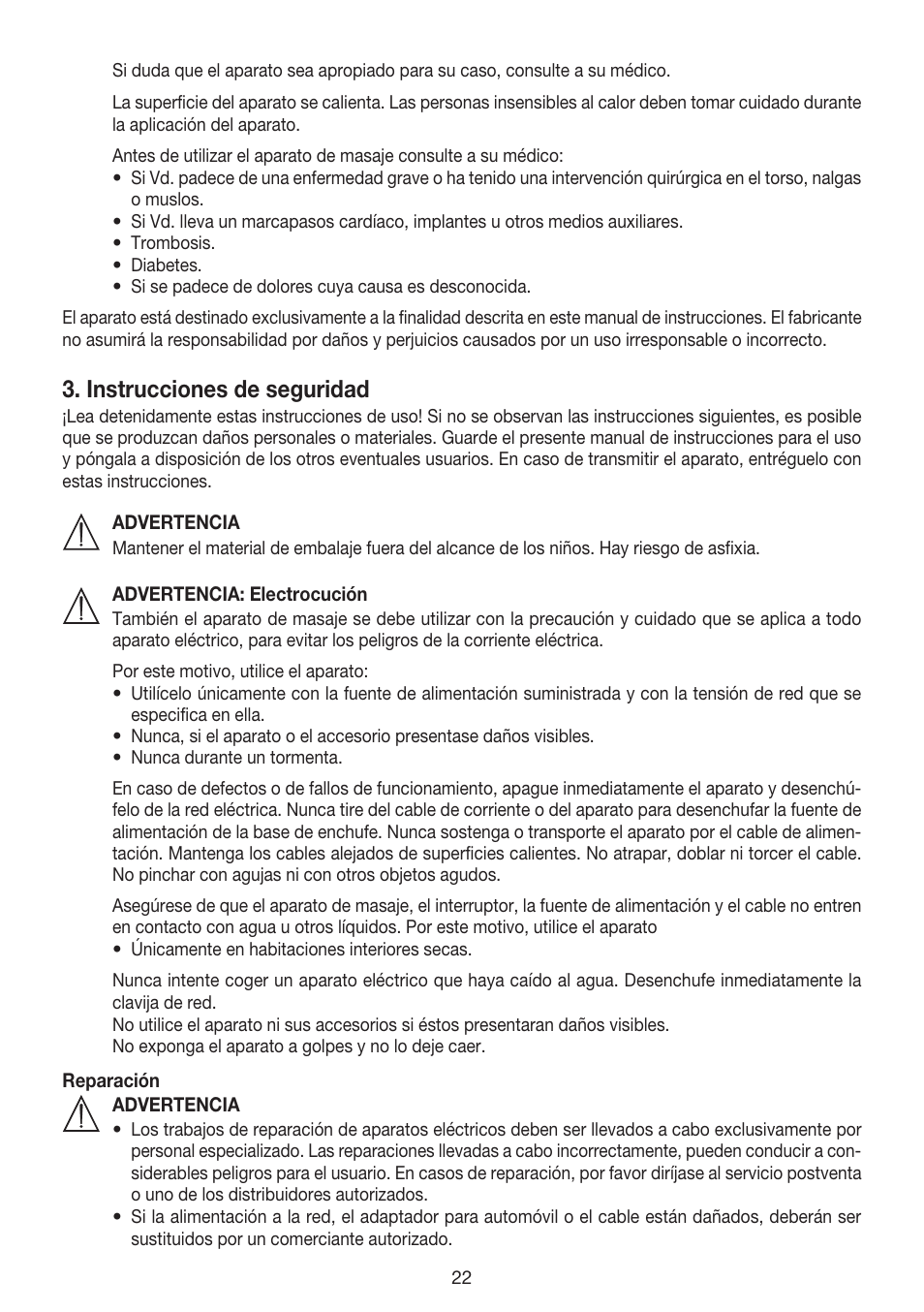 Instrucciones de seguridad | Beurer MG 155 User Manual | Page 22 / 52