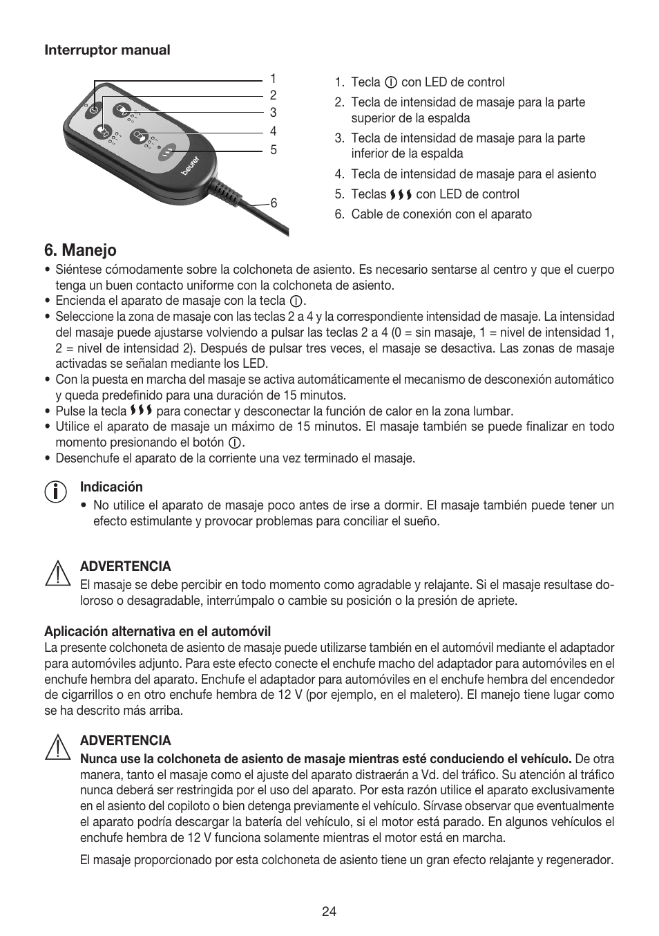 Manejo | Beurer MG 155 User Manual | Page 24 / 52