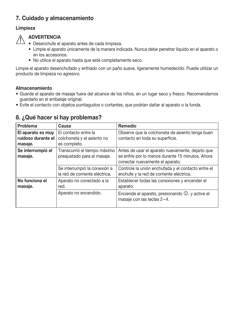 Cuidado y almacenamiento, ¿qué hacer si hay problemas | Beurer MG 155 User Manual | Page 25 / 52