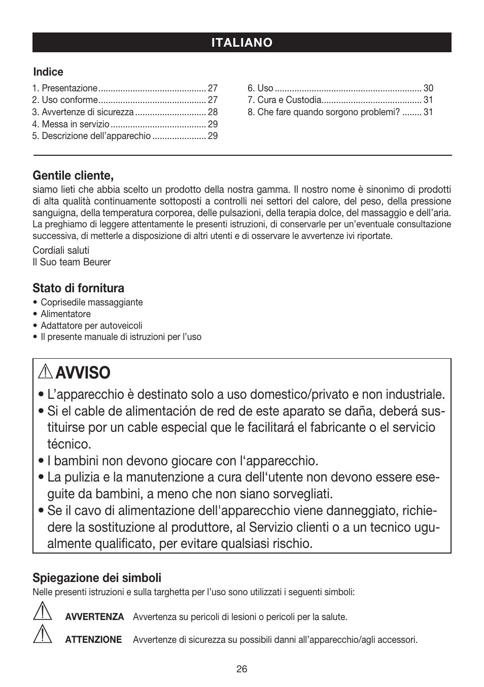 Avviso | Beurer MG 155 User Manual | Page 26 / 52