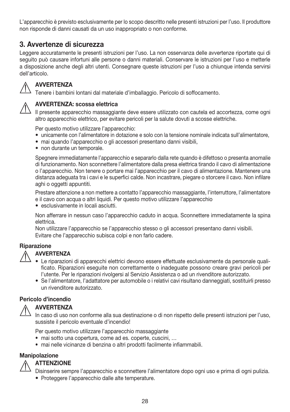 Avvertenze di sicurezza | Beurer MG 155 User Manual | Page 28 / 52