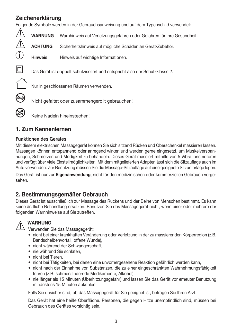 Zeichenerklärung, Zum kennenlernen, Bestimmungsgemäßer gebrauch | Beurer MG 155 User Manual | Page 3 / 52